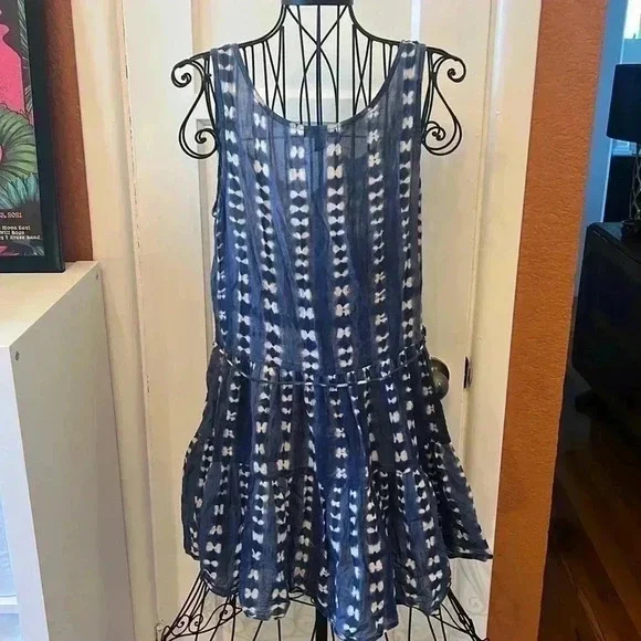 J CREW Womens Sleeveless Mini Dress Blue White Scoop Neck 100% Cotton-Sz S - Picture 2 of 5